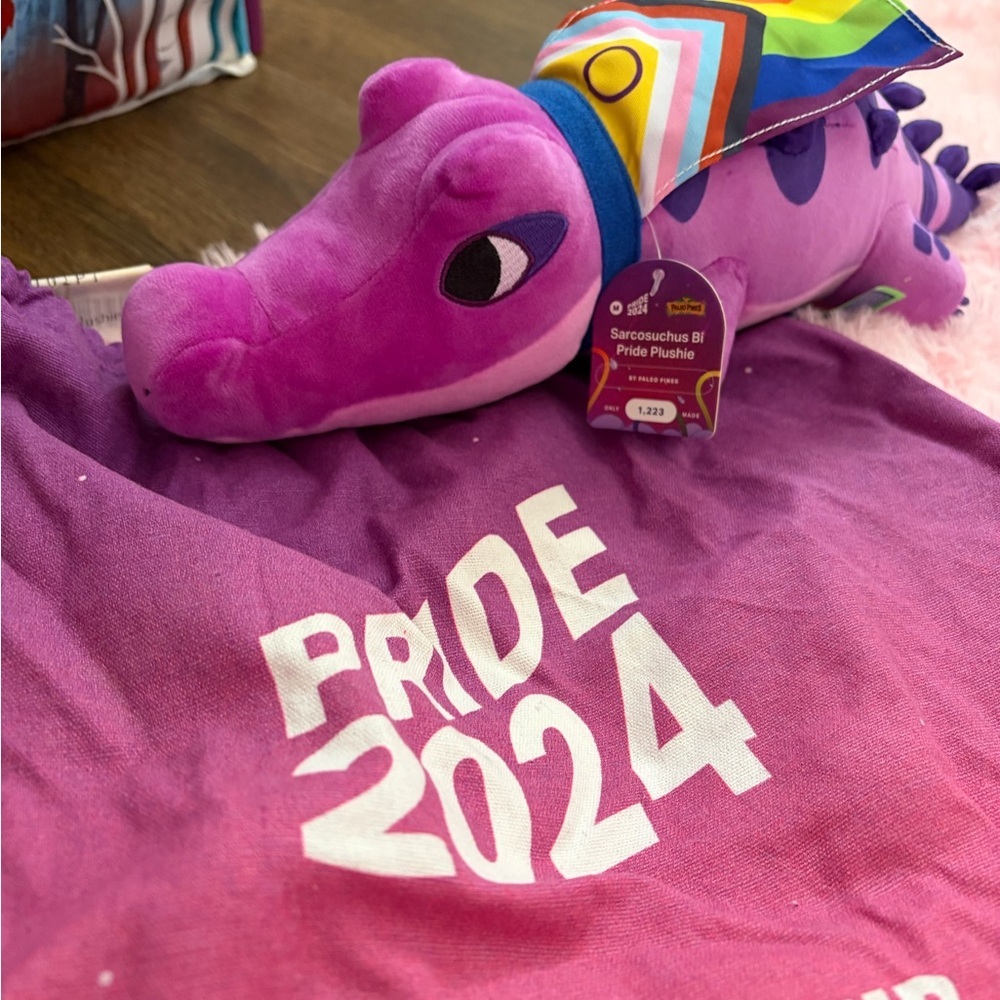 Purple Pride makeship 2024 Sarcosuchus Plush with Rainbow Bandana